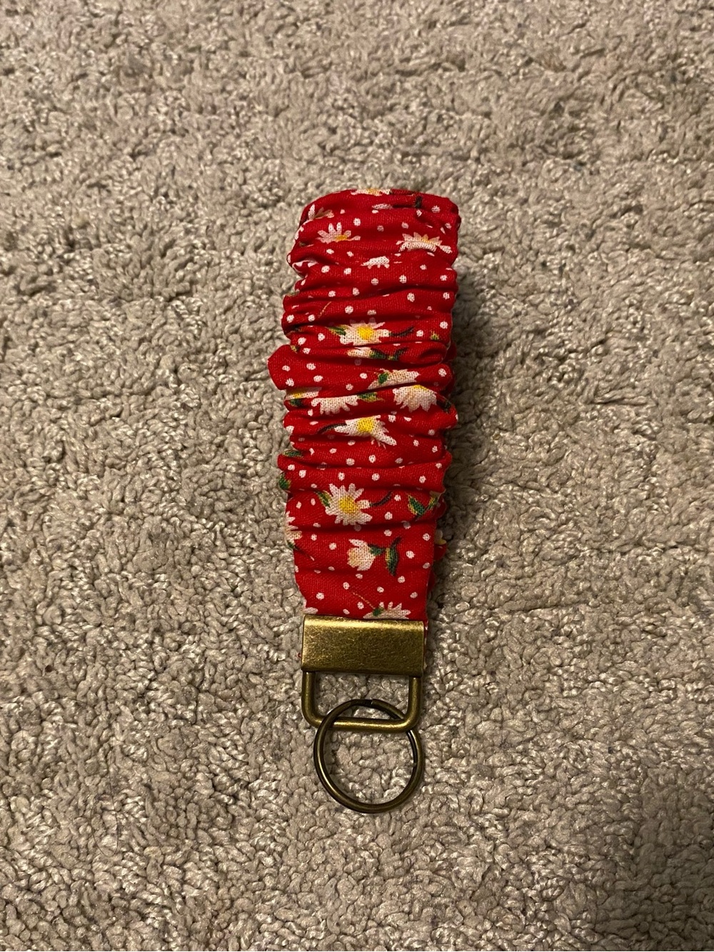Red Floral Wristlet Key Ring with Gold Hardware